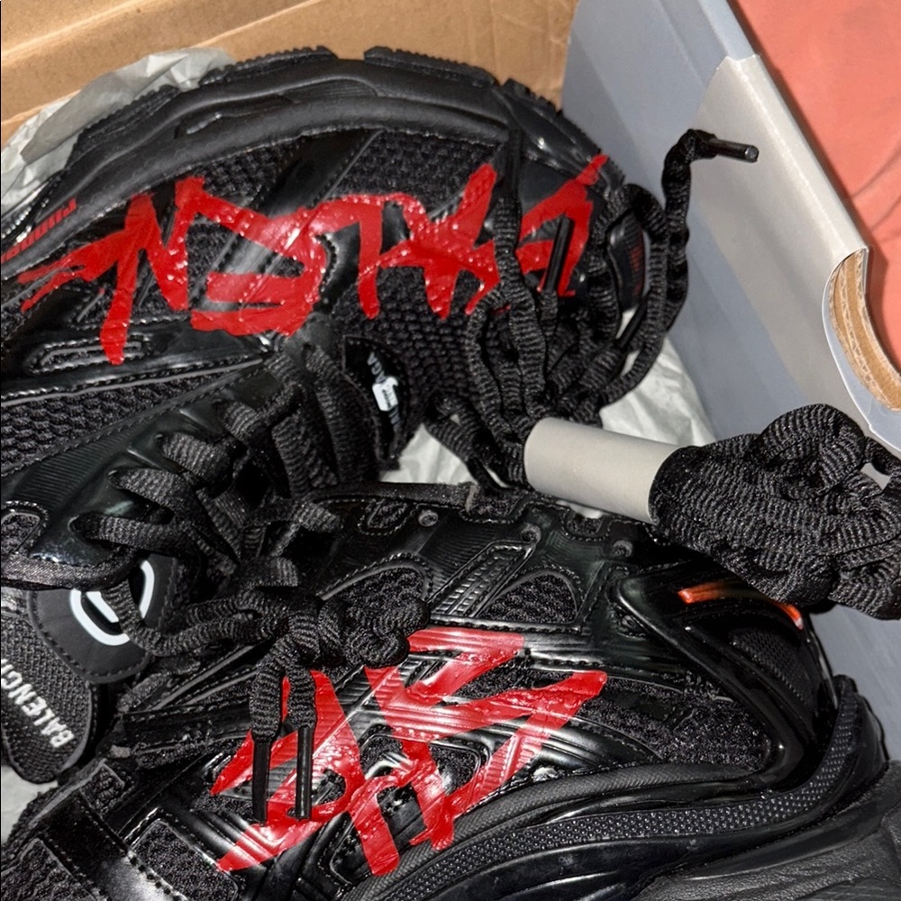 Balenciaga Black Sneakers with Red Graffiti